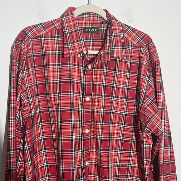 Orvis Men's L Red Plaid Long Sleeve Button Down Shirt - Picture 2 of 7